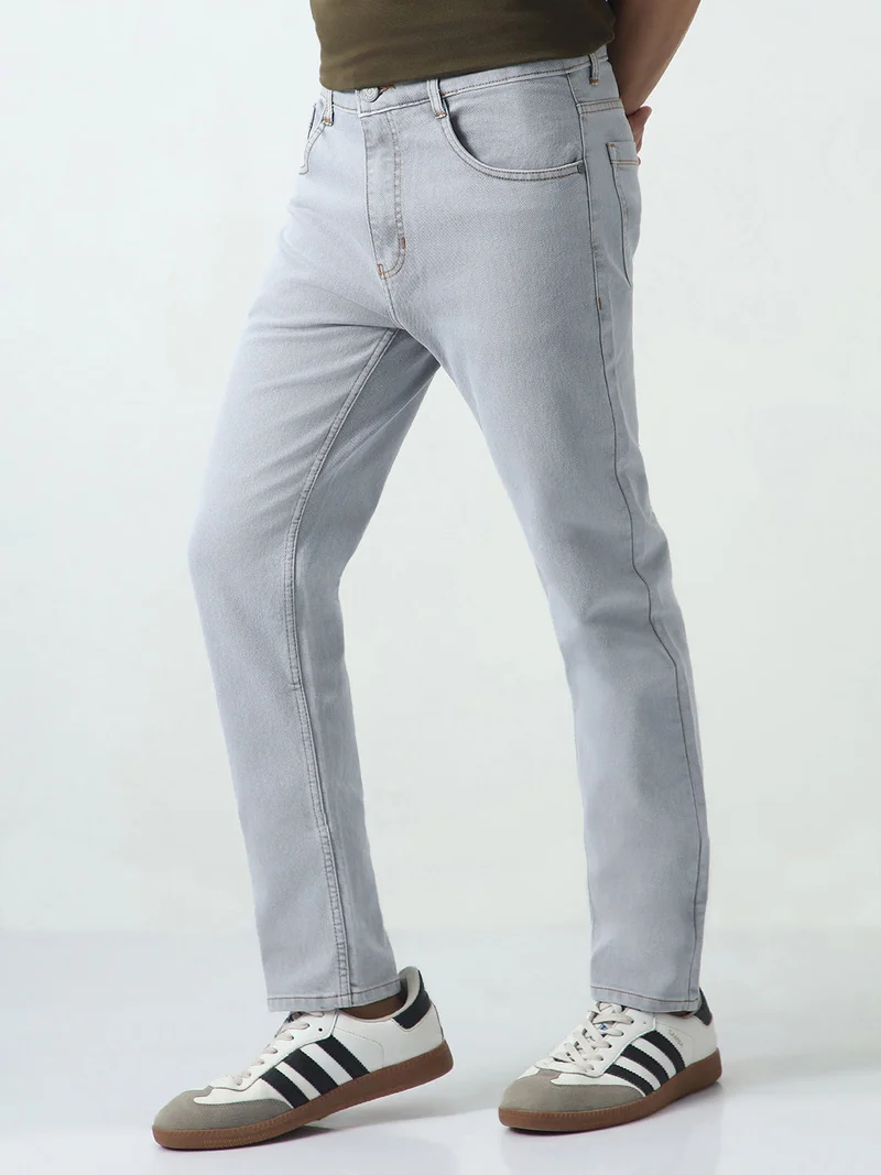 Urbano Fashion  Urbano Fashion Men's Ice Grey Slim Fit Washed Denim Jeans Stretchable for Men | Best Price UAE
